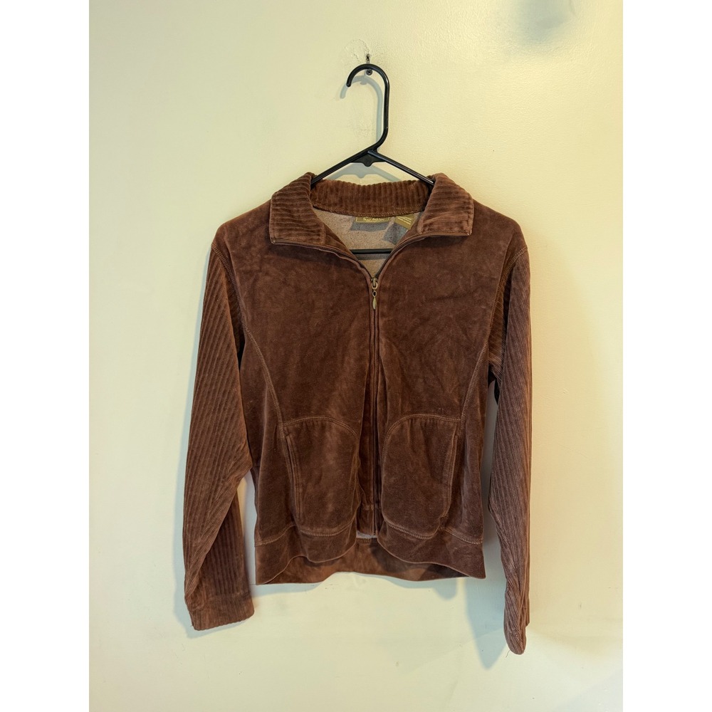 Jane Ashley Petite‎ Brown Velour Track Jacket Ribbed Sleeves Full Zip PM 1152